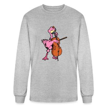 Comic Flamingo Spielt Cello - Men's Long Sleeve T-Shirt - heather gray - Front
