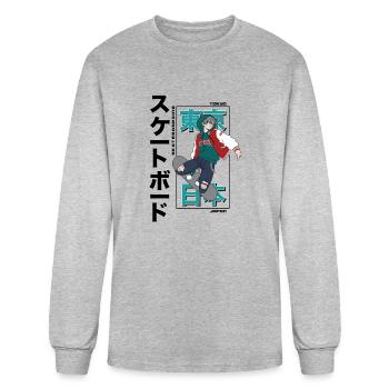 Anime Boy Skating with Skatting Board - Men's Long Sleeve T-Shirt - heather gray - Front