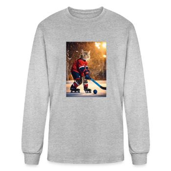 cats playing hockey - Men's Long Sleeve T-Shirt - heather gray - Front