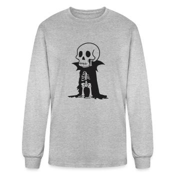 Skeleton Wearing Vampire Robe Vector Single Color - Men's Long Sleeve T-Shirt - heather gray - Front