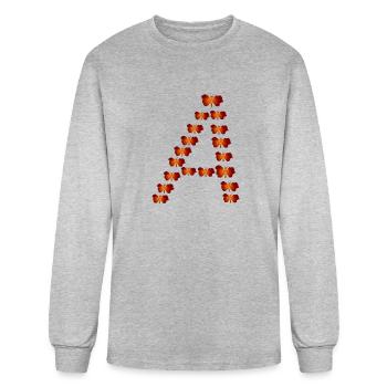 The letter A is written by stacking drawn butterfl - Men's Long Sleeve T-Shirt - heather gray - Front
