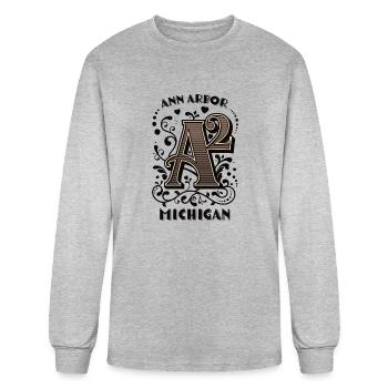 A2 Ann Arbor Vintage Ornate Typography - Men's Long Sleeve T-Shirt - heather gray - Front