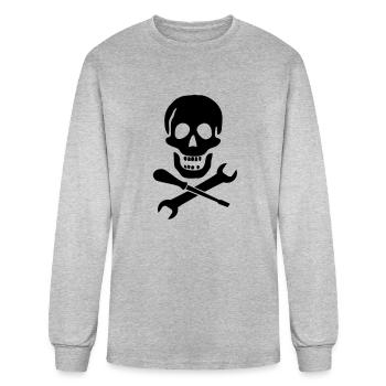 Pirate Mechanic featuring a skull cross bones and - Men's Long Sleeve T-Shirt - heather gray - Front