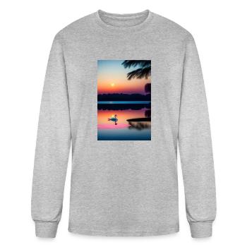 The image is of a serene lake 3 - Men's Long Sleeve T-Shirt - heather gray - Front