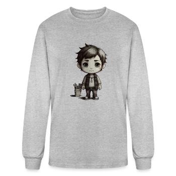 Chibi Character Illustration - Men's Long Sleeve T-Shirt - heather gray - Front