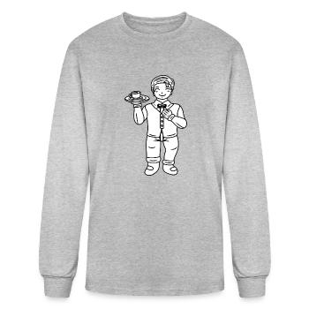 Kawaii Chibi Waiter - Men's Long Sleeve T-Shirt - heather gray - Front