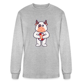 Cute Cow Holding A Buoy - Men's Long Sleeve T-Shirt - heather gray - Front