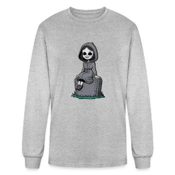 Creepy Girl On Blank Tombstone - Men's Long Sleeve T-Shirt - heather gray - Front