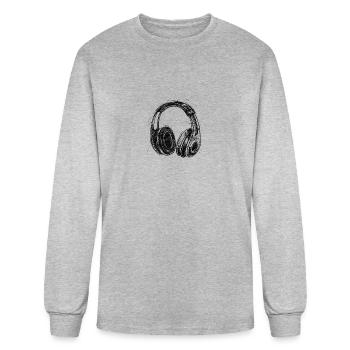 Black Grunge Head Phones - Men's Long Sleeve T-Shirt - heather gray - Front