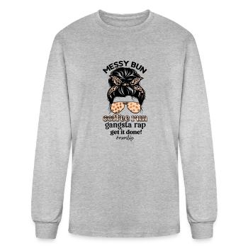 Messy bun coffee run gangsta rap get it done mommy - T-shirt à manches longues Homme - gris chiné - Devant