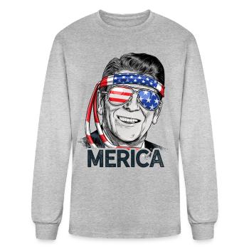 Reagan Ronald Merica 4th of July T shirt Men Women US President Gifts - Men's Long Sleeve T-Shirt - heather gray - Front