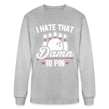 Damn 10 Pin Bowling Frustration Tee - Men's Long Sleeve T-Shirt - heather gray - Front