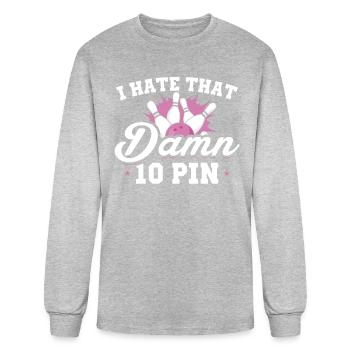 Damn 10 Pin Bowling Frustration Tee - Men's Long Sleeve T-Shirt - heather gray - Front