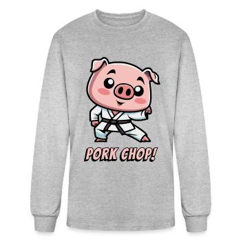Pork Chop! Funny Karate Pig Cartoon - Men's Long Sleeve T-Shirt - heather gray - Front