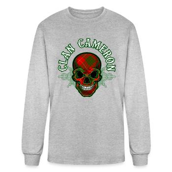 Scottish Clan Cameron Tartan Celtic Skull - Men's Long Sleeve T-Shirt - heather gray - Front