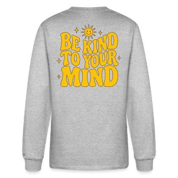 Be Kind To Your Mind Retro Groovy Sun - Men's Long Sleeve T-Shirt - heather gray - Back