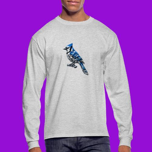 Silver Blue Jay on Perch + Flight Stages 2-print - Men's Long Sleeve T-Shirt