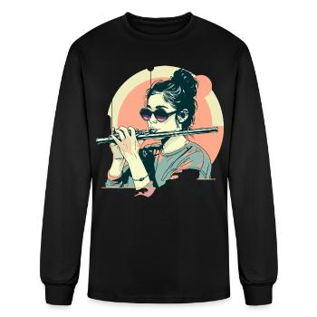 Female Flautist Graphic - Men's Long Sleeve T-Shirt - black - Front