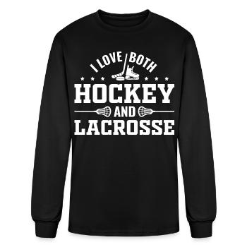 I Love Both Hockey and Lacrosse, Funny Sports - Men's Long Sleeve T-Shirt - black - Front