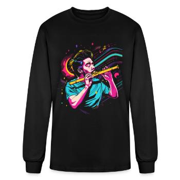 Retro Flute Guy Graphic - Men's Long Sleeve T-Shirt - black - Front