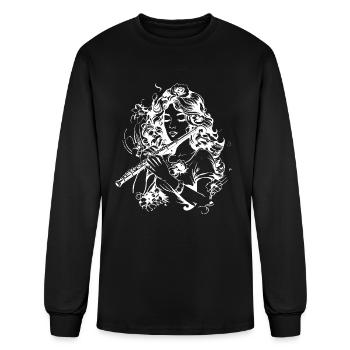 Flute Girl Drawing - Men's Long Sleeve T-Shirt - black - Front