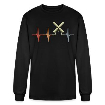 Farming Windmill Cardiogram - Men's Long Sleeve T-Shirt - black - Front