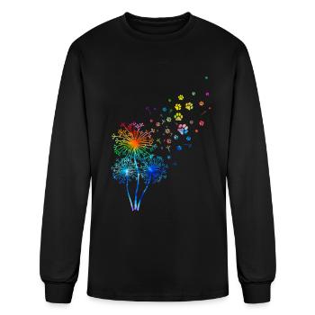 Rainbow Dandelion Paw Lover Colorful Dandelions - Men's Long Sleeve T-Shirt - black - Front