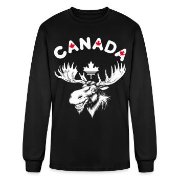 Canadian Moose with Maple Leaf Emblem - Men's Long Sleeve T-Shirt - black - Front
