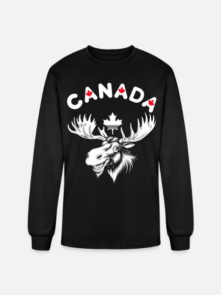 Canadian Moose with Maple Leaf Emblem - Men's Long Sleeve T-Shirt - black