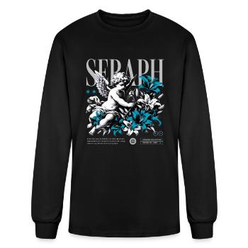Cherub with Lily Flowers Tshirt - Men's Long Sleeve T-Shirt - black - Front
