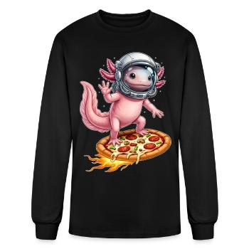 Funny Astronaut Axolotl Riding Pizza in Space - Men's Long Sleeve T-Shirt - black - Front