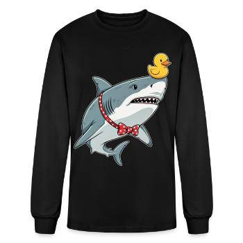 Funny Shark with Rubber Duck on Head & Red Bowtie  - Men's Long Sleeve T-Shirt - black - Front