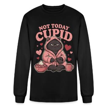 Not Today Cupid Cat in Robe - Men's Long Sleeve T-Shirt - black - Front