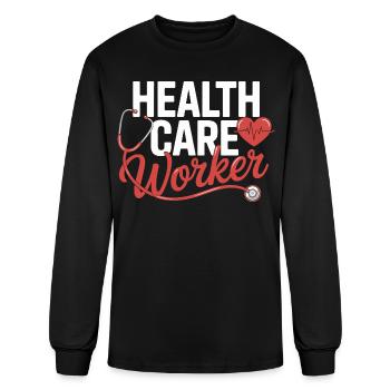 Health Care Worker Heart Tee - Men's Long Sleeve T-Shirt - black - Front