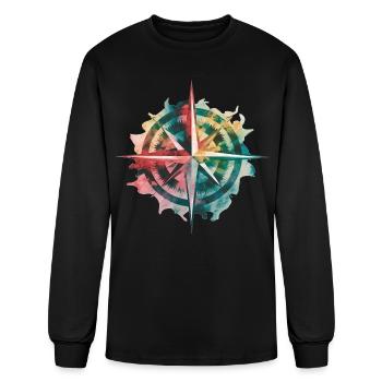 Colorful Travel Compass Painting Print - Men's Long Sleeve T-Shirt - black - Front