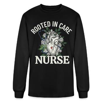 Nurse Rooted in Care Floral Heart Illustration - Men's Long Sleeve T-Shirt - black - Front