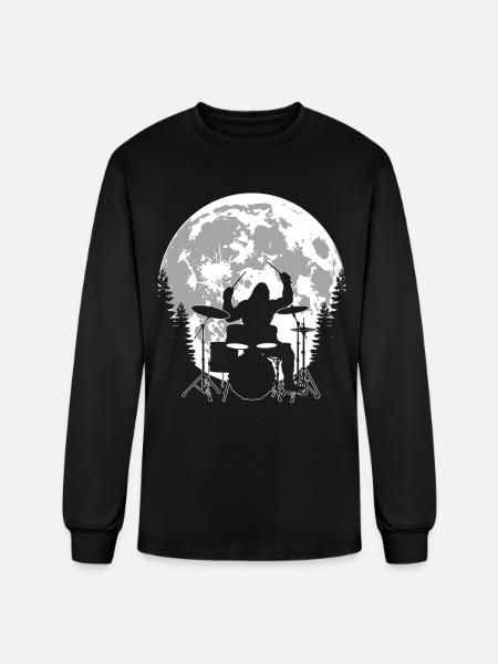 Bigfoot Drummer Moon - Men's Long Sleeve T-Shirt - black