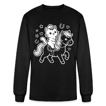 Kawaii Cat on Horseback - Men's Long Sleeve T-Shirt - black - Front