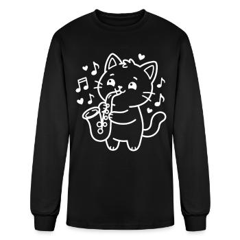 Musical Kawaii Cat Saxophone - Men's Long Sleeve T-Shirt - black - Front