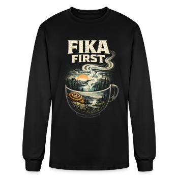 Scandinavian Viking Fika First - Men's Long Sleeve T-Shirt - black - Front