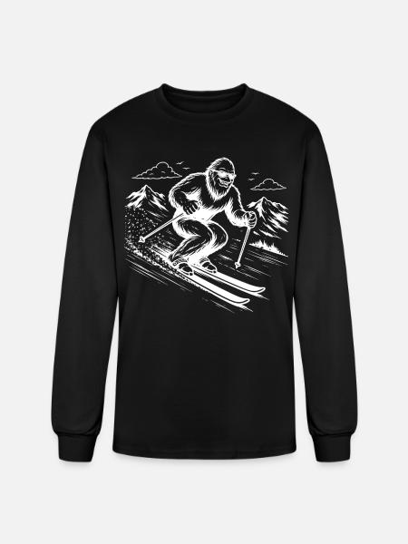 Bigfoot Sasquatch Skier in the Mountains - Men's Long Sleeve T-Shirt - black