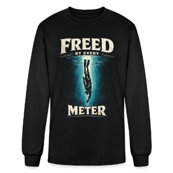 Freediving Apnea Diving Freed By Every Meter - Men's Long Sleeve T-Shirt - black - Front