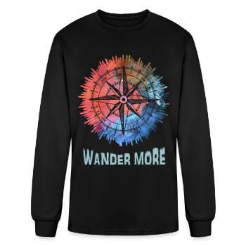 Wander More Cosmic Compass Adventure Gift - Men's Long Sleeve T-Shirt - black - Front