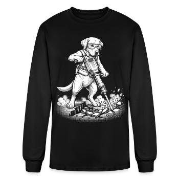 Construction Dog Jackhammer Worker Mascot - Men's Long Sleeve T-Shirt - black - Front