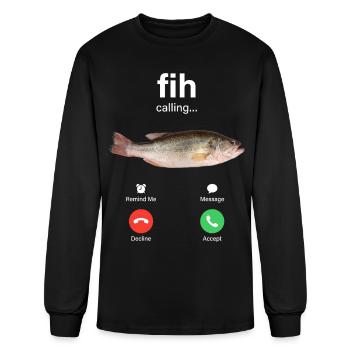 Fih Calling Decline Accept Phone Call Funny Fish - Men's Long Sleeve T-Shirt - black - Front