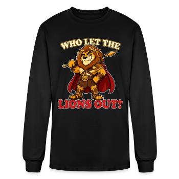 Who Let the Lions Out Funny Lion Gladiator Mascot - Men's Long Sleeve T-Shirt - black - Front