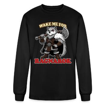 Wake Me for Ragnarok Funny Viking Wolf Mascot - Men's Long Sleeve T-Shirt - black - Front
