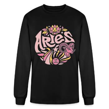 Aries Lotus Ram Zodiac Art - Men's Long Sleeve T-Shirt - black - Front