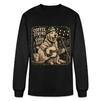 Coffee Strums & Good Days Shirt | Golden Retriever - Men's Long Sleeve T-Shirt - black - Front