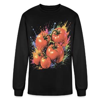 Tomato on the Vine, Multicolored Vegetable, Splash Art - Men's Long Sleeve T-Shirt - black - Front